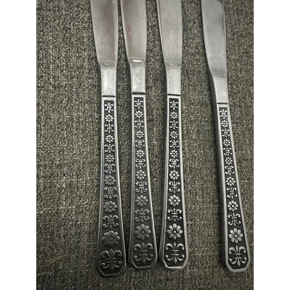 Vintage Interpur Floral Butter Knife Jordinera Pattern Stainless Steel Set Of 4